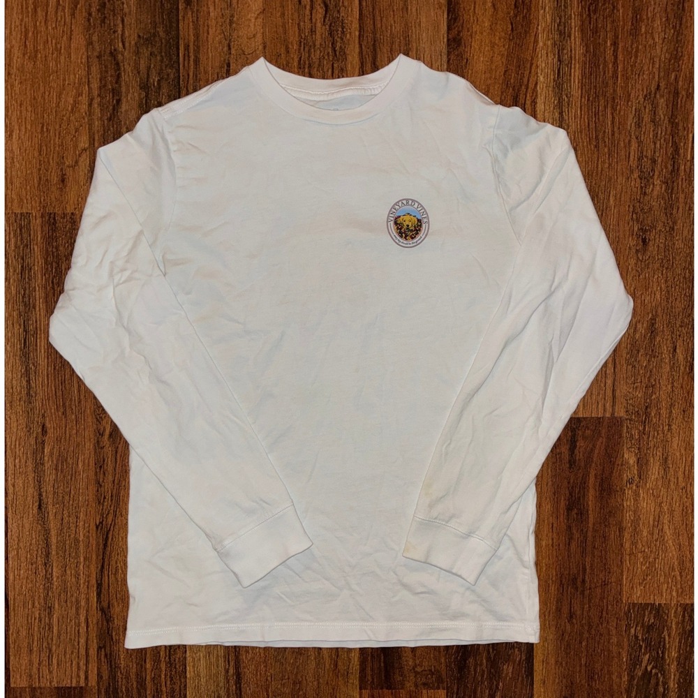 Vineyard Vines White Long Sleeve Golden Retriever Fall Leaves T-Shirt Large